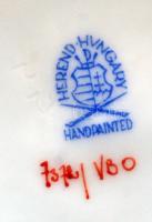 Herendi Viktória mintás áttört porcelán kosárka, kézzel festett, jelzett, hibátlan, d: 12 cm