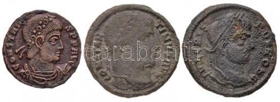 Római Birodalom / Sziszek / Crispus 321-324. AE3 (2,86g) + Római Birodalom / Szaloniki / I. Constantius 307-337. AE3 (3.02g) + Római Birodalom / Sziszek / II. Constantius 337-350. AE4 (1,22g) T:2,2-  Roman Empire / Siscia / Crispus 321-324. AE3 "IVL CRISPVS NOB C / CAESARVM NOSTRORVM / VOT X - ASIS" (2,86g) + Roman Empire / Thessalonica / Constantius I 307-337. AE3 "CONSTAN-TINVS AVG / PROVIDEN-TIAE AVGG / SMTS(...)" (3.02g) + Roman Empire / Siscia / Constantius II 337-350. AE4 "CONSTAN-S P F AVG / GLOR-IA EXERC-ITVS / epsilonSIS" (1,22g) C:XF,VF