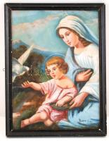 Olvashatatlan jelzéssel: Madonna a Kis Jézussal, olaj, fa, üvegezett fa keretben, 48,5×36 cm