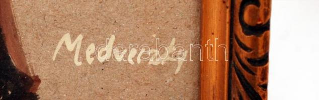 Medveczky jelzéssel: Női akt kutyával, akvarell, papír, üvegezett fa keretben, 33×25,5 cm