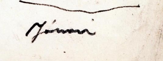 Olvashatatlan jelzéssel: Férj és feleség, vázlat, vegyes technika, papír, üvegezett fa keretben, 29,...