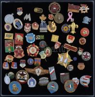 ~60db-os vegyes magyar és külföldi főleg szocialista jelvény tétel bársonylapra tűzve, közte "Kiváló Újító", "IKV Törzsgárda", "TARCZA 76" T:vegyes