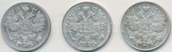 Orosz Birodalom 1913-1915. 15k Ag (3xklf) T:2
Russian Empire 1913-1915. 15 Kopeks Ag (3xdiff) C:XF
