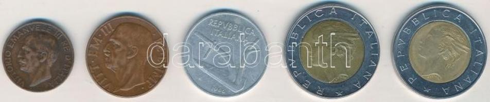 Olaszország 1927. 5c Cu + 1939. 10c Cu + 1966. 10L Al + 1989. 500L + 1992. 500L T:2,2-
Italy 1927. 5...