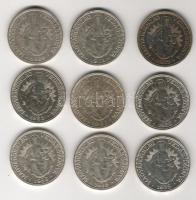 1929-39. 2P Ag teljes sor 1929,1932,1933 T:2/2+, 1931 T:2, 1935 T:2+, 1936 T:2, 1937,1939,1939 T:1/2