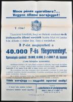 Budapest 1933. "60. Magyar Királyi Állami Sorsjáték" egész sorsjegye 3 arany pengő értékbe...