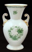 Herendi Indiai kosár mintás füles váza, kézzel festett, jelzett, hibátlan, m:20,5 cm