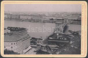 cca 1890-1900 Bp., Panoráma a királyi várból, kilátás a Lánchídra háttérben az épülő Szent István-bazilikával, 15x10 cm