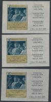1897 A Drezdai Nemzetközi Művészeti Kiállítás kisméretű reklámcédulái, 3 db, 12x8 cm / 1897 Dresden, International exhibition of fine arts, 12x8 cm