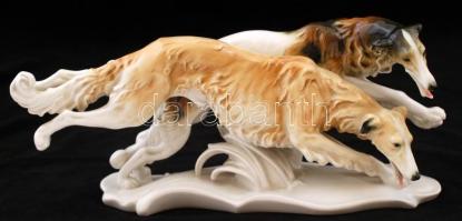 Ens vadászó agarak, kézzel festett, jelzett, hibátlan, h:29 cm, m:14 cm /Ens Germany greyhounds, hand painted, perfect condition