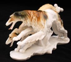 Ens vadászó agarak, kézzel festett, jelzett, hibátlan, h:29 cm, m:14 cm /Ens Germany greyhounds, han...