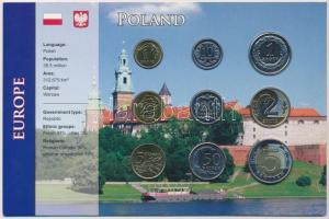 Lengyelország 1995-2010. 1gr-5Zl (9xklf) fémpénz szettben T:1-,2 Poland 1995-2010. 1 Groszy - 5 Zlotych (9xdiff) metal coins in set C:AU,XF