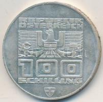 Ausztria 1976. 100Sch Ag "Innsbruck - XII. Téli olimpia / Épületek és olimpiai logó" T:2 Austria 1976. 100 Schilling Ag "Winter Olympics Innsbruck / Buildings and Olympic logo" C:XF