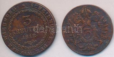 1800A 3kr Cu "I. Ferenc" + 1812B 3kr Cu "I. Ferenc" T:2-,3