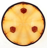 Nagyméretű mangánsárga üveg tál, jelzés nélkül, apró kopásnyomokkal, d: 24 cm