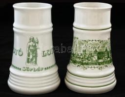 2 db Alföldi porcelán korsó(Szeged, Totó Lottó Sörbár), matricás, hibátlan, jelzett, m: 17 cm