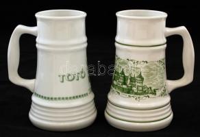 2 db Alföldi porcelán korsó(Szeged, Totó Lottó Sörbár), matricás, hibátlan, jelzett, m: 17 cm