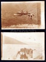 cca 1914-1918 I. világháborús fotók: tengerészek, vízbe zuhant repülőgép. / military photos of the WW. I. plane, navy