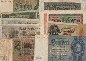 Német Birodalom 15db bankjegy jobbakkal T:II,III + 5db klf osztrák szükségpénz T:I