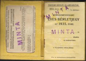 1936. Magyar kir. Államvasutak kedvezményes I.oszt. éves bérletjegy "000-ás" Minta! R!
