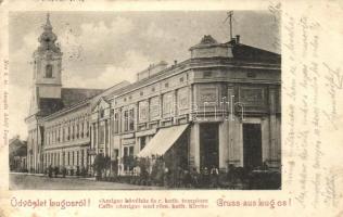 Lugos, Amigo kávéház és Római katolikus templom, Auspitz Adolf kiadása No. 5. / cafe, Roman catholic church (fa)