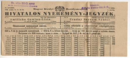 1944. 52.Magyar Királyi Osztálysorsjáték 1/8 sorsjegye T:I Hozzá névre szóló boríték, nyereményjegyz...