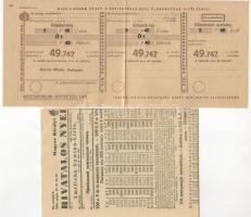 1944. 52.Magyar Királyi Osztálysorsjáték 1/8 sorsjegye (2x) 2 klf osztályban T:I,I- Hozzá névre szól...