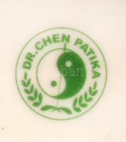 Kínai motívumos Chen Patika dekoratív porcelán teás bögre tetővel és fém szűrővel, matricás, jelzett...