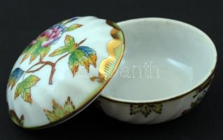 Herendi Viktória mintás porcelán ékszertartó dobozka, kézzel festett, hibátlan, jelzett, d: 7 cm