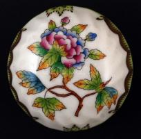 Herendi Viktória mintás porcelán ékszertartó dobozka, kézzel festett, hibátlan, jelzett, d: 7 cm