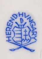 Herendi virágmintás porcelán áttört tálka, kézzel festett, hibátlan, jelzett, 7x9x3 cm