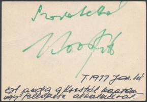 Koós János (1937- ) színész üdvözlő sora és aláírása őt ábrázoló fénykép hátulján