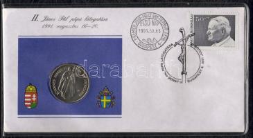 1991. "János Pál látogatása" 100Ft. Az első magyar bélyeges és érmés elsőnapi boríték! Pápai címeres dísztokban + ismertetővel! T:BU