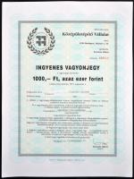 Budapest 1991. "Középületépítő Vállalat" ingyenes vagyonjegye 1000Ft-ról (3x) sorszámkövet...