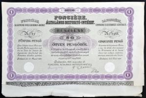 Budapest 1926. "Fonciére Általános Biztosító-Intézet" részvénye 50P-ről, szárazpecséttel T:III szakadás