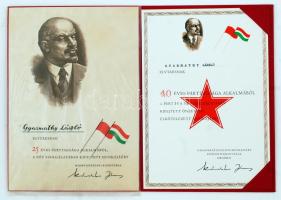 cca 1960, 1985 25., 40. évi párttagság díszoklevél