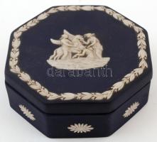 Wedgwood kék-fehér nyolcszög alakú biszkvit porcelán dobozka, hibátlan, jelzett, 11x11x5 cm