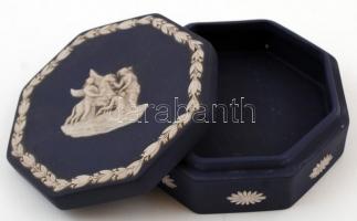 Wedgwood kék-fehér nyolcszög alakú biszkvit porcelán dobozka, hibátlan, jelzett, 11x11x5 cm