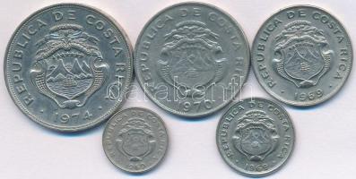 Costa Rica 1969. 5c Cu-Ni + 10c Cu-Ni + 25c Cu-Ni + 1970. 50c Cu-Ni + 1974. 1C Cu-Ni T:2,2-
Costa Ri...