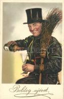 Újév / New Year, chimney sweep; Paul Pittius Postcard