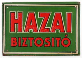 "Hazai Biztosító" feliratú zománcozott fém tábla, Bruchsteiner és fia, Budapest, 12,5×18 cm