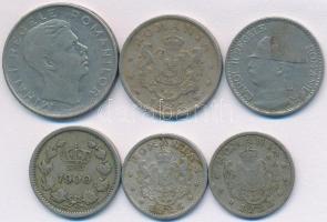 Románia 1900. 10b Cu-Ni + 1924. 1L Cu-Ni (2x) + 2L Cu-Ni + 1938. 50L Ni + 1943. 100L Ni borítású acé...