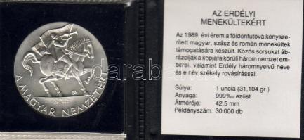 1989. "Erdély-A magyar nemzetért" Ag 31,1g eredeti tokban, tanúsítvánnyal  T:BU