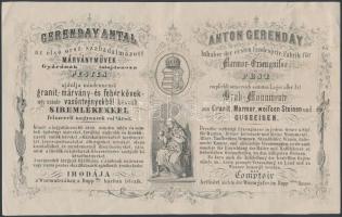 1861 Pest, Gerenday Antal az első orsz. szabadalmazott márványművek gyárának díszes fejléces számlája 5kr okmánybélyeggel