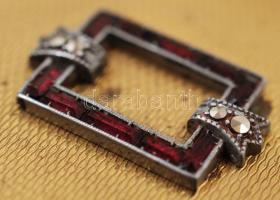 Régi réz névjegykártya-tartó dobozka, kő berakással, 7,5×5 cm