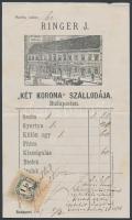 1887 Bp., Ringer J. "Két Korona" Szállodájának díszes fejléces számlája 1 kr okmánybélyeggel