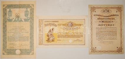 1914,1931,1942. 3 klf magyar értékpapír, benne Hangya, Közlekedés. Korona-Pengő névértékek