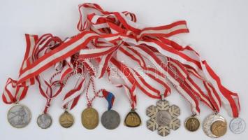 43db vegyes magyar és külföldi sportérem és jelvény, több szalaggal, közte Ausztria DN "Osztrák...