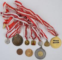 43db vegyes magyar és külföldi sportérem és jelvény, több szalaggal, közte Ausztria DN "Osztrák...