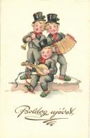 Újév / New Year, chimney sweep band; Paul Pittius Postcard